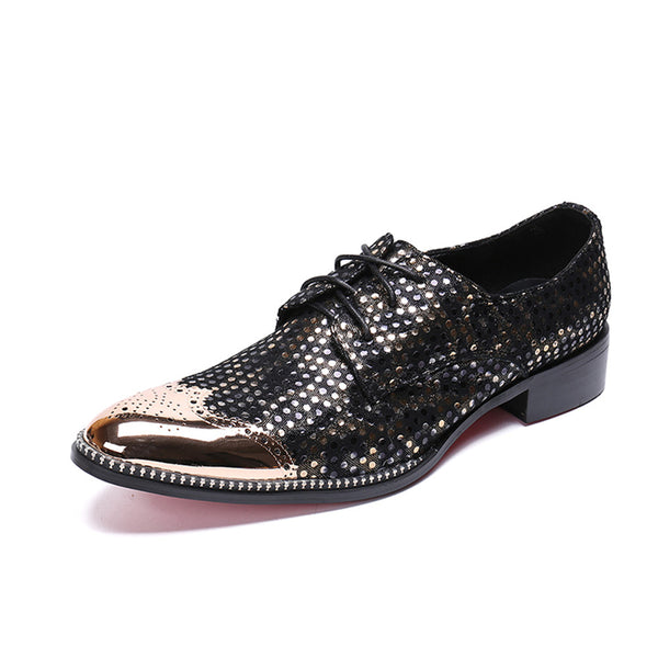 Men's Gold Brogue Oxford Genuine Leather Wingtips 