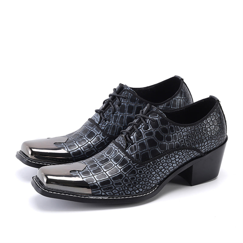 Men Lace up High Heel Metal Square Toe Low Top Che