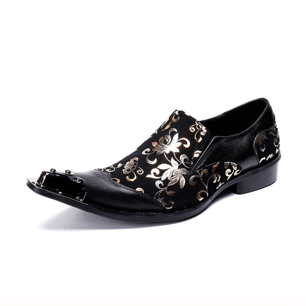 Men's Embroidery Vintage Genuine Leather Slip on S