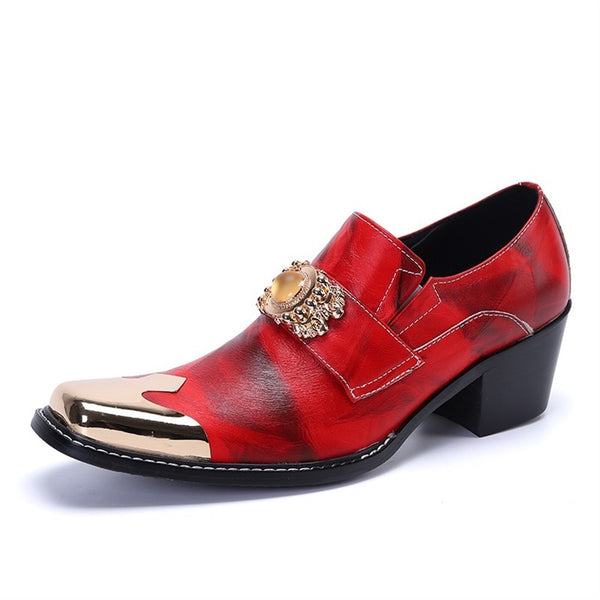 Mens Metal Toe Elastic Band High Heel Shoes Red Co