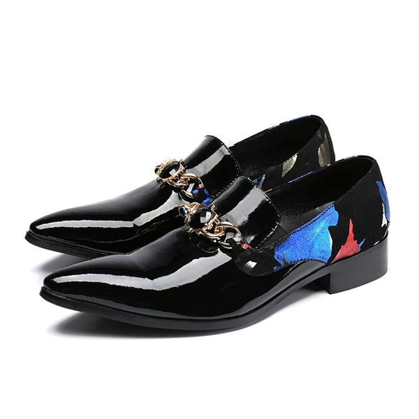 Genuine Patent Leather Loafer For Men Gold Buckle 