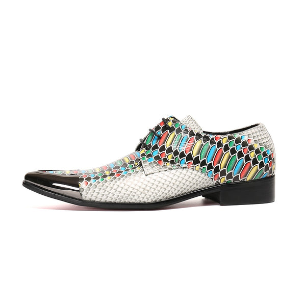 Colorful Imitation Snake Skin Oxfords for Men Lace