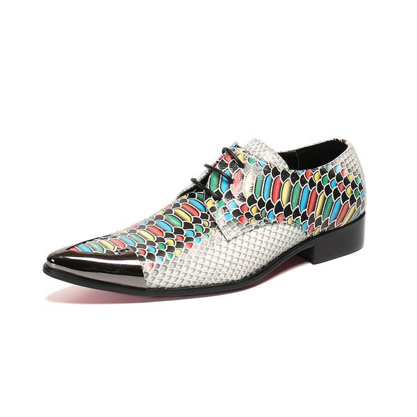 Colorful Imitation Snake Skin Oxfords for Men Lace