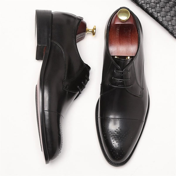 Carving Pointed Captoe Derby Formal Shoes for Men 