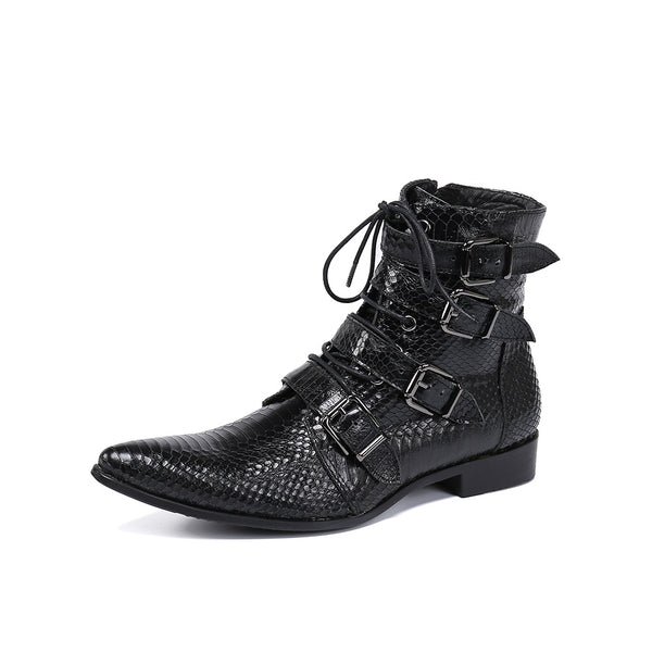 Ankle Boots for Men Genuine Leather Multi Buckle &