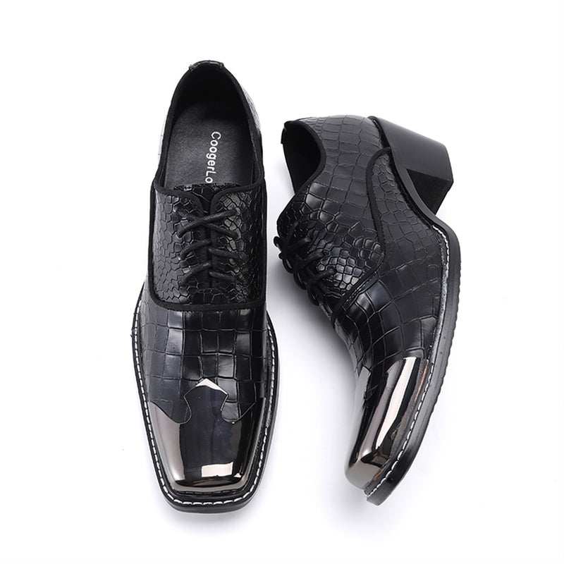 Men Lace up High Heel Metal Square Toe Low Top Che