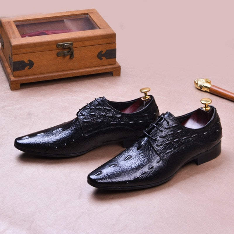 LUXURY BRAND MENS DRESS LEATHER SHOES RED BLACK LACE UP POINTED