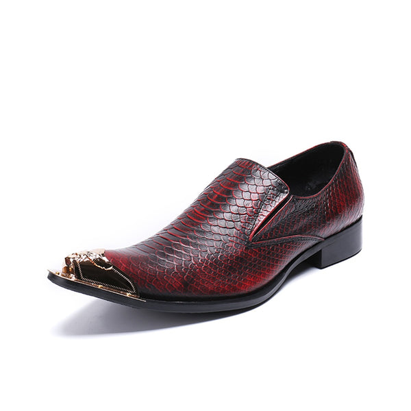 Retro Loafer for Men Faux Snakeskin Grain Genuine 