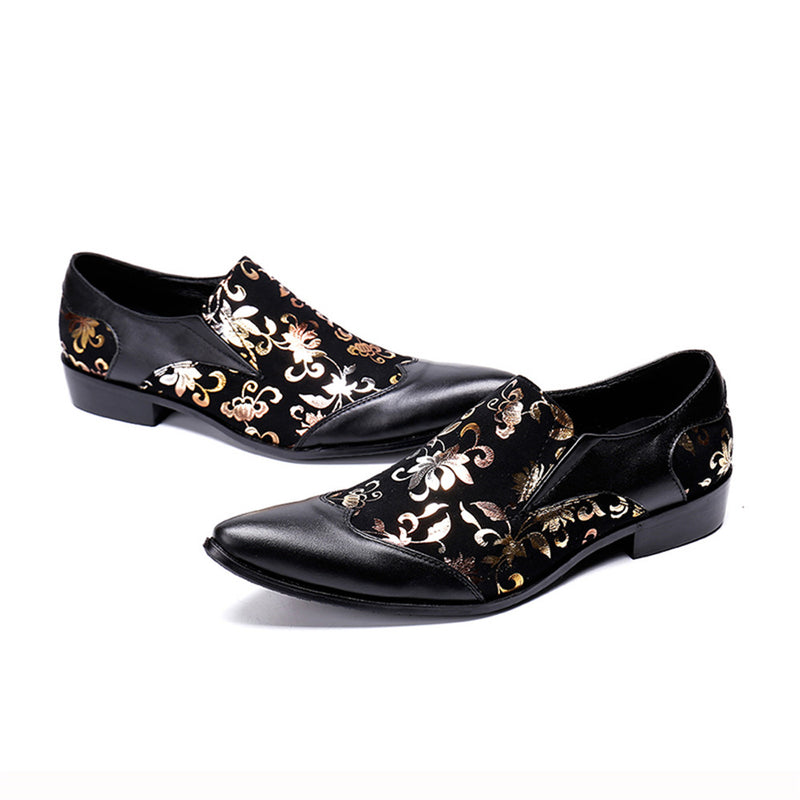 Men's Embroidery Vintage Genuine Leather Slip on S