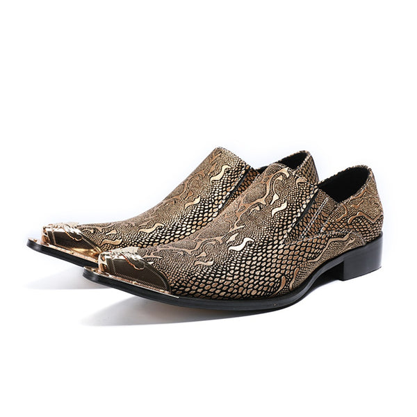 Faux Snakeskin Loafer for Men Vintage Genuine Leat